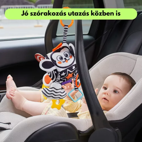 Kontrasztos puha textil activity kocka játék rágókával - babakocsira, kiságyra, autósülésre - Tumama