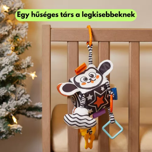 Kontrasztos puha textil activity kocka játék rágókával - babakocsira, kiságyra, autósülésre - Tumama