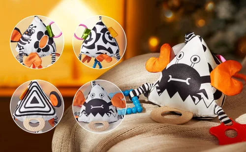 Kontrasztos puha textil activity piramis játék rágókával - babakocsira, kiságyra, autósülésre - Tumama