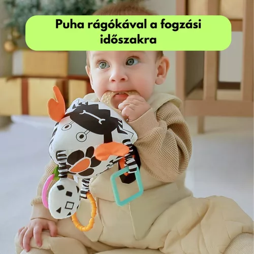 Kontrasztos puha textil activity piramis játék rágókával - babakocsira, kiságyra, autósülésre - Tumama