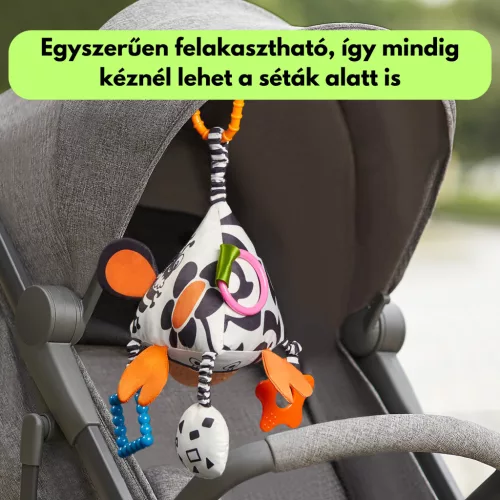Kontrasztos puha textil activity piramis játék rágókával - babakocsira, kiságyra, autósülésre - Tumama