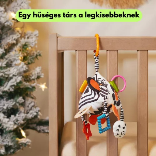 Kontrasztos puha textil activity piramis játék rágókával - babakocsira, kiságyra, autósülésre - Tumama