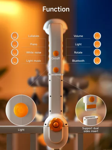 Kontrasztos Altatódalos Zenélő Körforgó, Projektor, Bluetoot - Tumama Kids