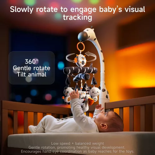 Tumama Kontrasztos Altatódalos Zenélő Körforgó, Csillagprojektorral, Bluetoot funkcióval, Távirányítóval - Zsiráf