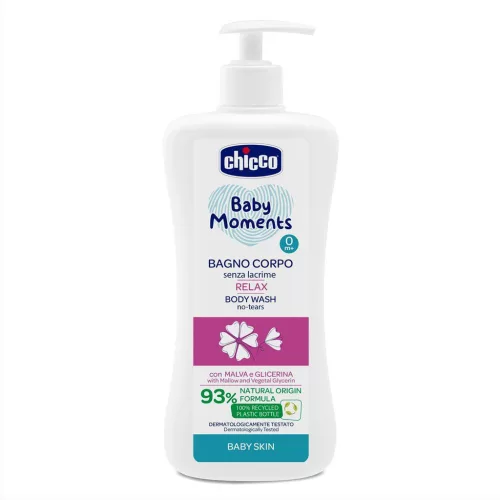 Chicco Babafürdető Baby Moments Relax, Mályva és Körömvirág kivonattal - 500 ml