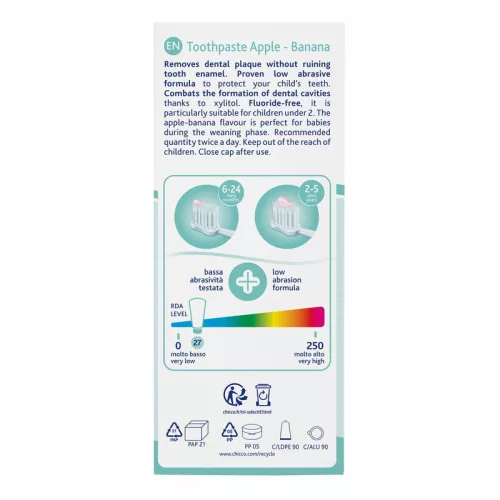 Chicco Fogkrém alma-banán ízesítéssel fluoridmentes 50ml, 6-24 hónapos korig