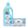 Chicco öblítő koncentrátum 1,5 liter Sweet Talcum púder illat + Ajándék 72 db-os Chicco nedves törlőkendővel