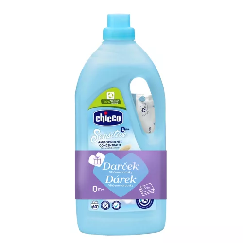 Chicco öblítő koncentrátum 1,5 liter Sweet Talcum púder illat + Ajándék 72 db-os Chicco nedves törlőkendővel