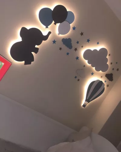 Álommanó gyerekszoba lámpa - Hőlégballon - (szürke-fehér) + távirányítóval (9 szín + időzítő) - RGB