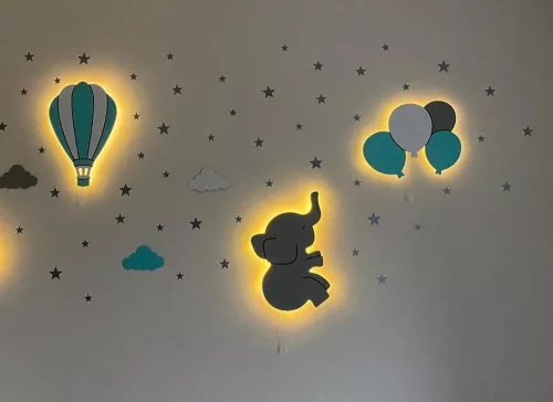 Álommanó gyerekszoba lámpa - Hőlégballon - (szürke-fehér) + távirányítóval (9 szín + időzítő) - RGB