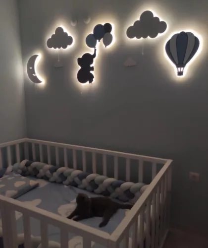 Álommanó gyerekszoba lámpa - Hőlégballon - (szürke-fehér) + távirányítóval (9 szín + időzítő) - RGB