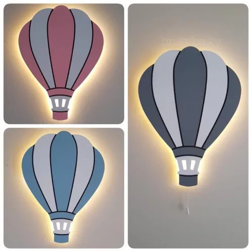 Álommanó gyerekszoba lámpa - Hőlégballon - (szürke-fehér) + távirányítóval (9 szín + időzítő) - RGB