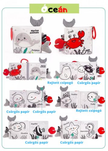 Kontrasztos Fekete-Fehér-Piros Textil babakönyv - Állatvilág