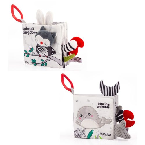 Kontrasztos Fekete-Fehér-Piros Textil babakönyv - Állatvilág