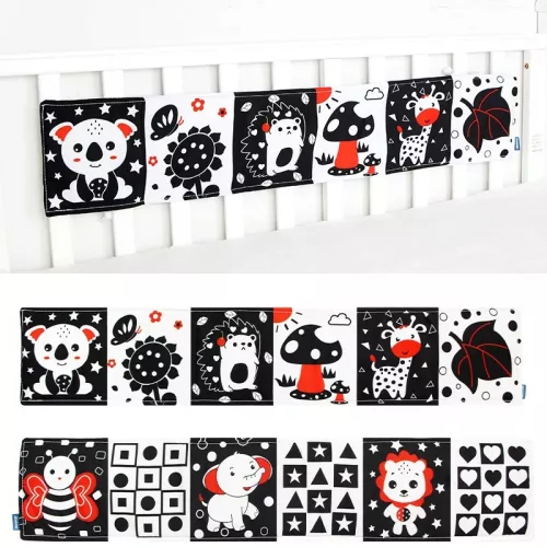 Kontrasztos fekete-fehér-piros textil babakönyv - első könyvem - Koala