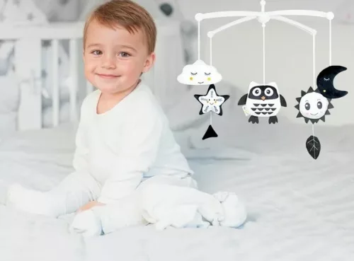 Altatódalos kontrasztos zenélő forgó, kiságyforgó, körforgó - Bagoly