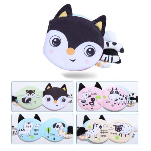 Kontrasztos fekete-fehér-színes lapozható textil farkincás babakönyv - első könyvem - Panda, Róka, Bagoly