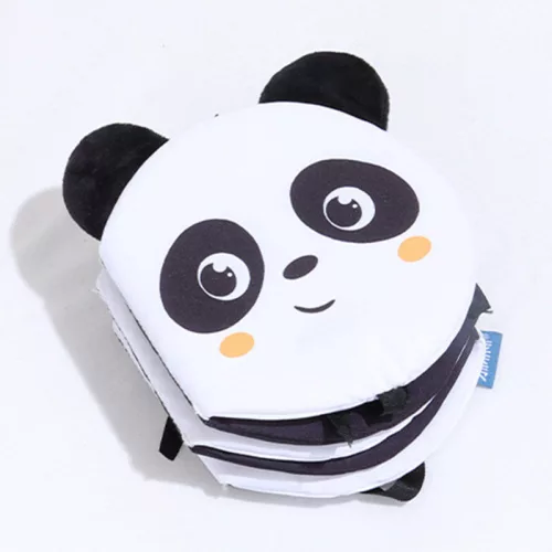 Kontrasztos fekete-fehér kihajtható textil babakönyv - első könyvem - Panda, Róka, Méhecske