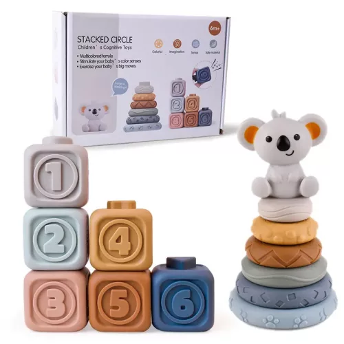 Prémium szenzoros puha építőkocka + Toronyépítő szett - Koala